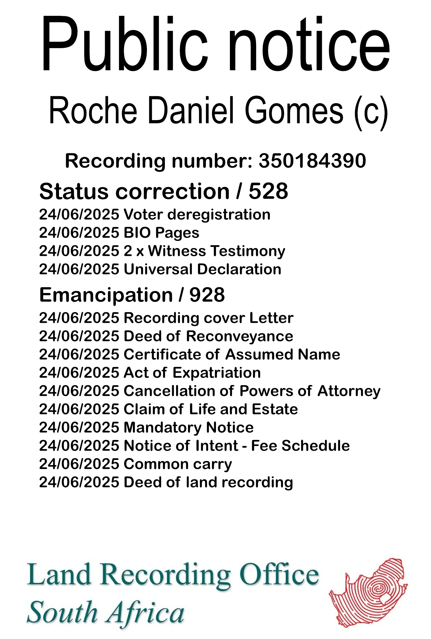 Public notice Roche Daniel Gomes (c) Recording number 350184390